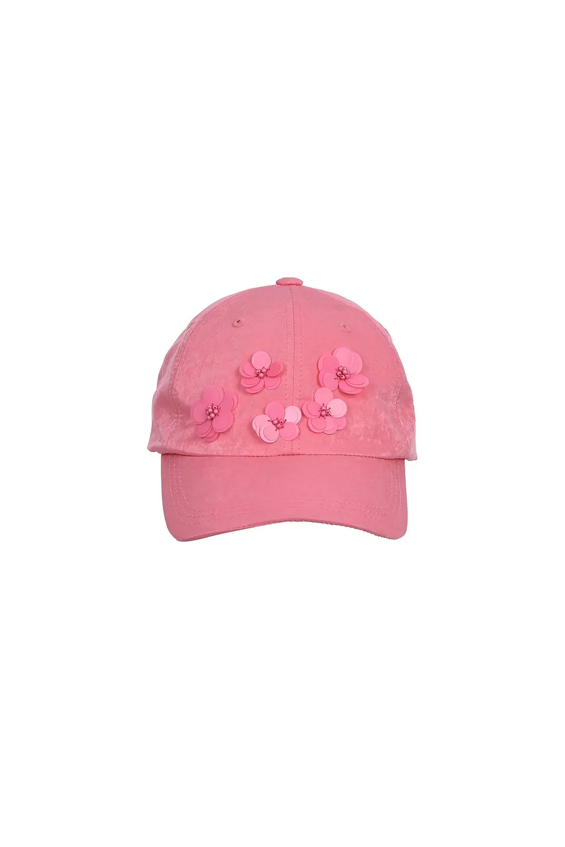 Flower Bead Detail Logo Embroidered Ball Cap Pink