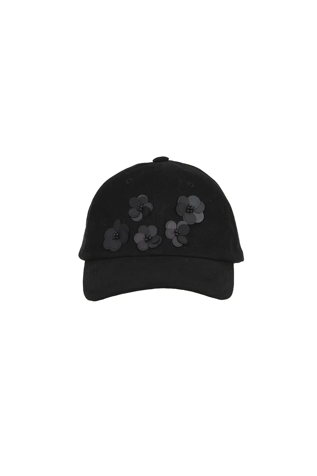 Flower Bead Detail Logo Embroidery Ball Cap Black