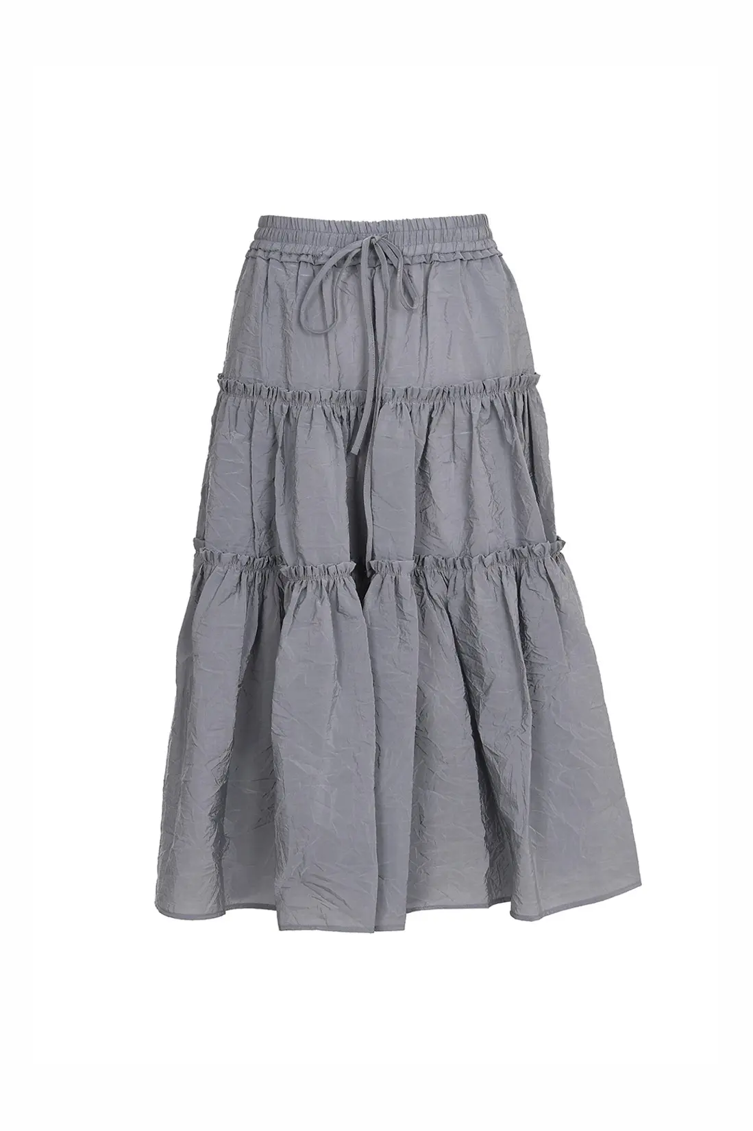 Shirring 3-Tier Layered Skirt Grey