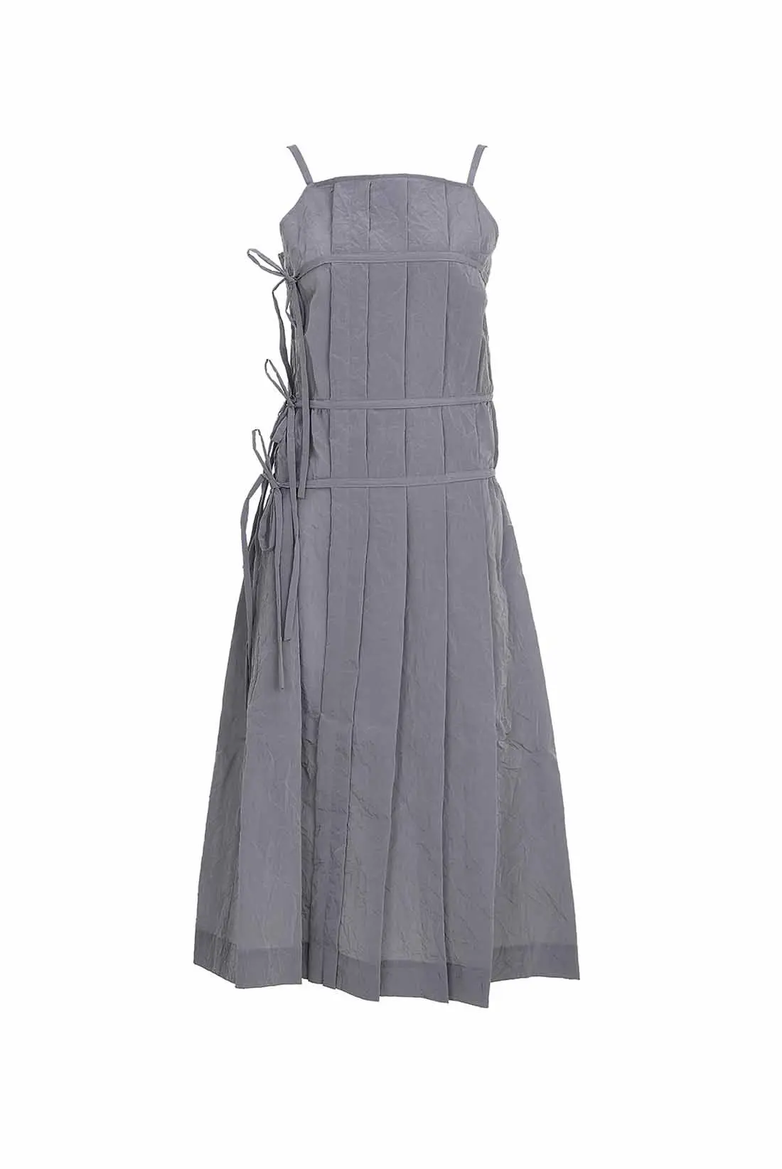 Pleats Wrap Detail Long Dress Grey