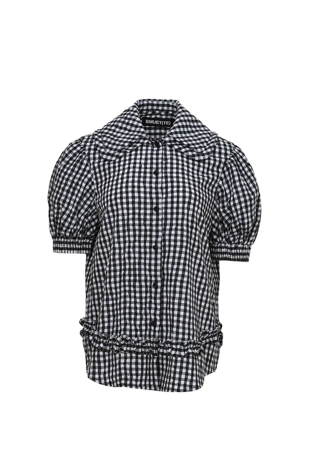 Frill Detail Round Collar Check Shirt