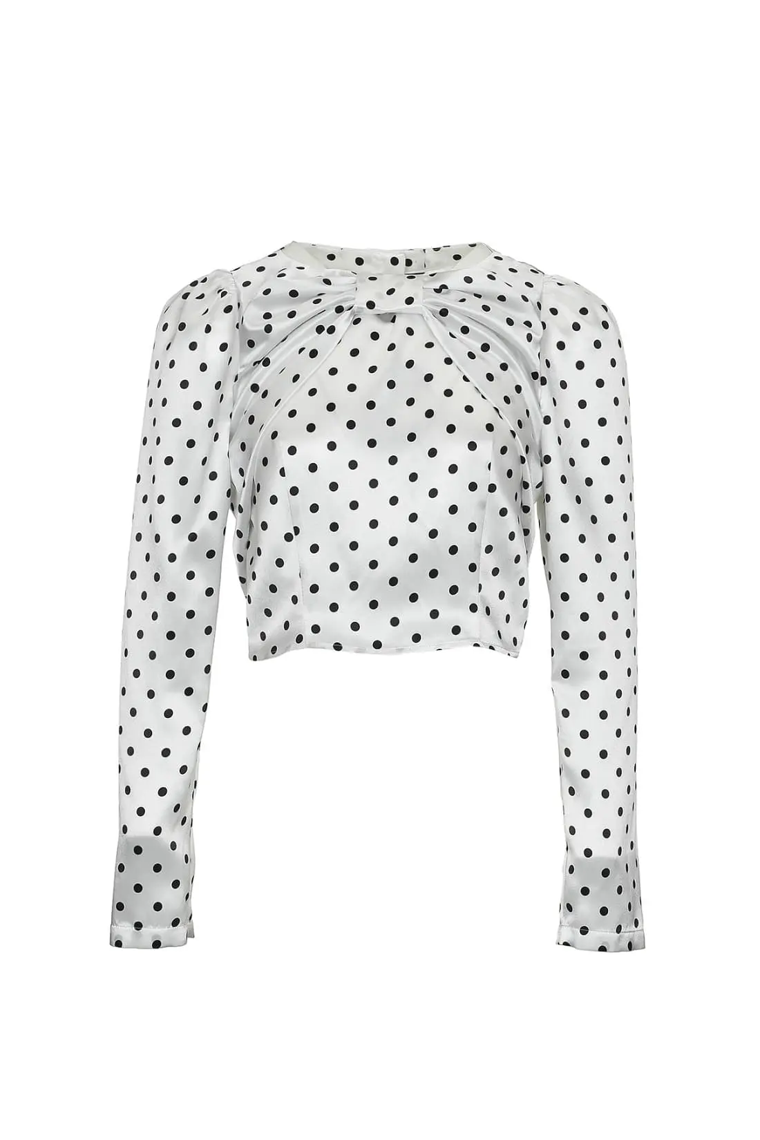 Dot Ribbon Drape Cropped Blouse
