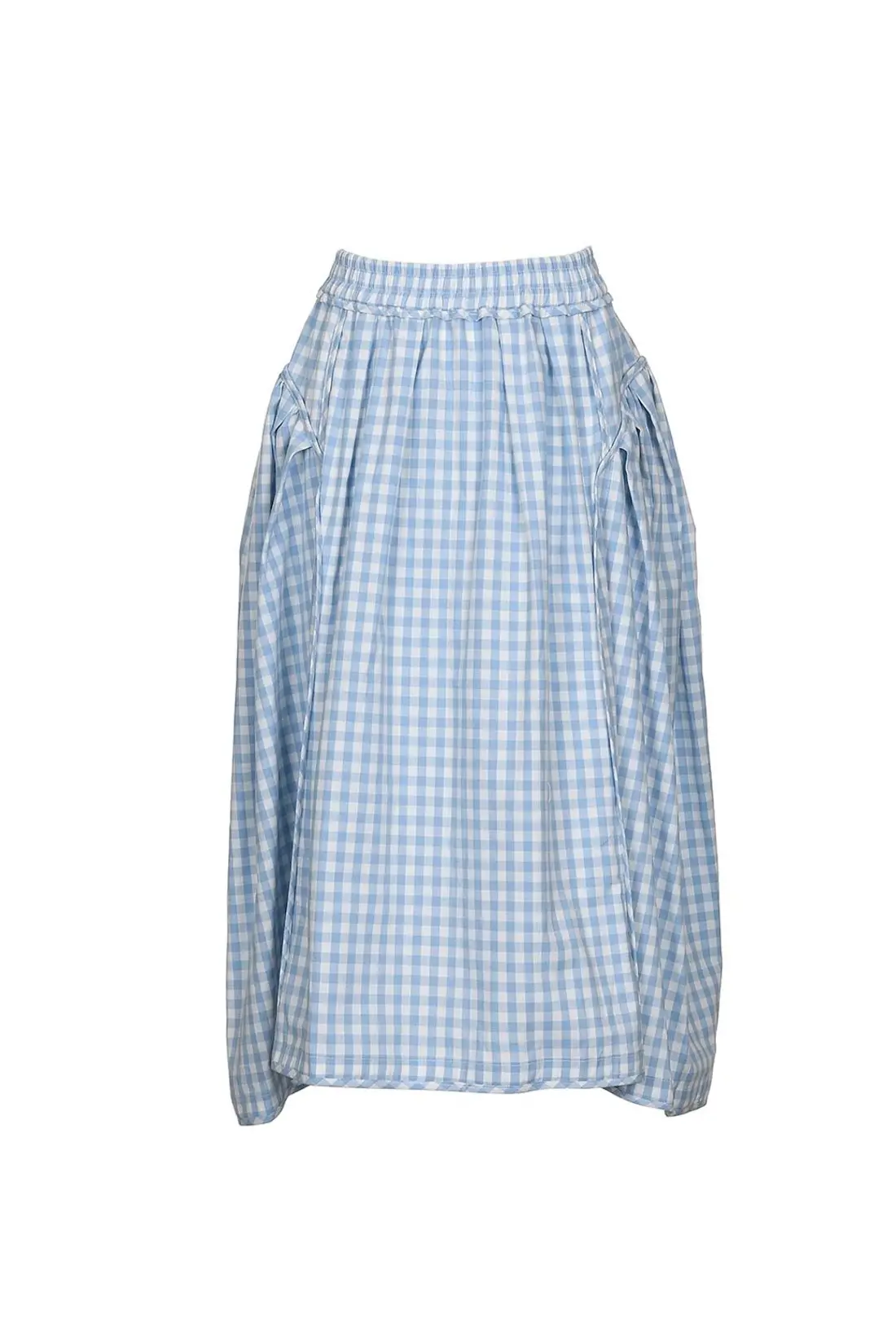 Gingham Check Line Detail Volume Skirt Blue