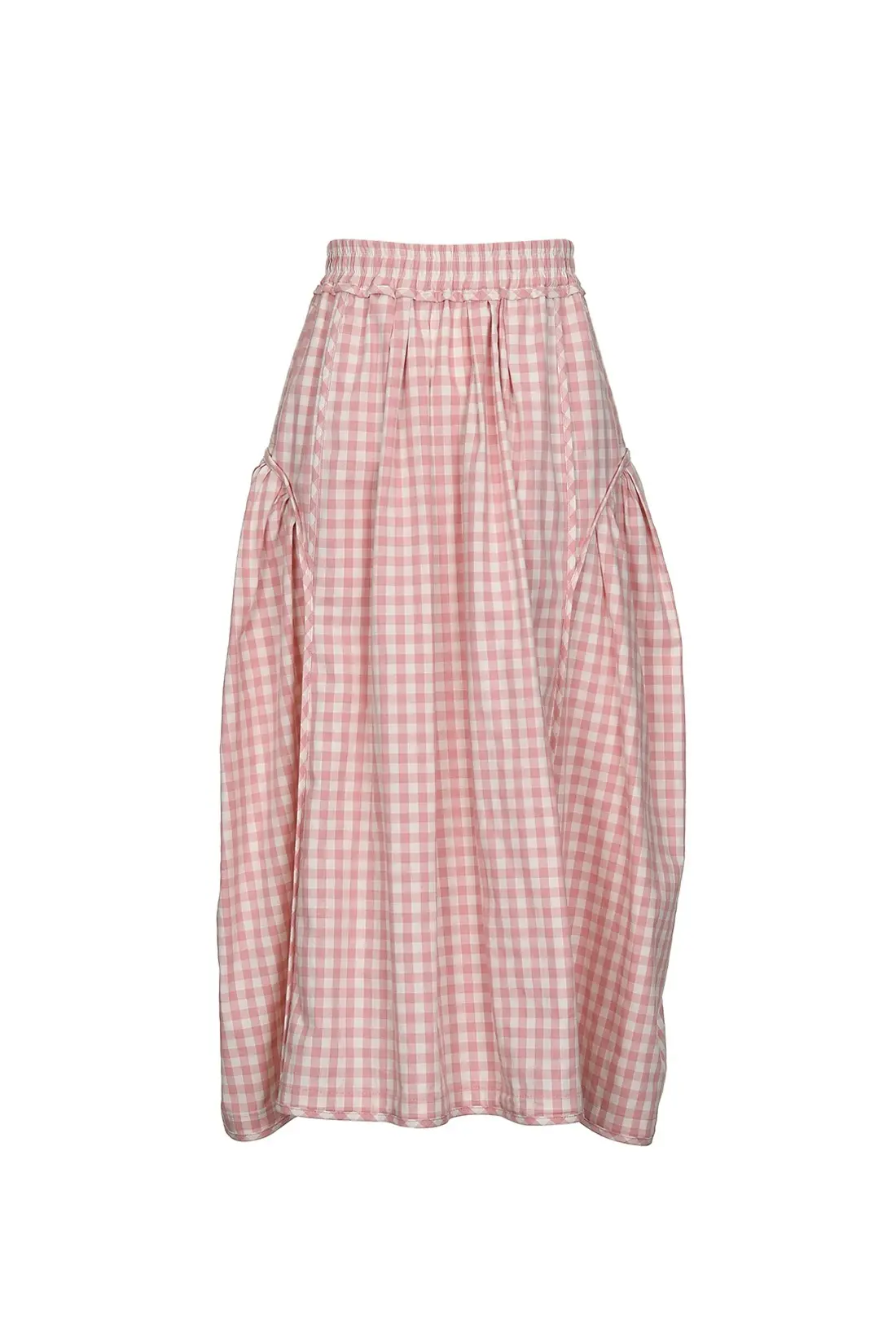 Gingham Check Line Detail Volume Skirt Pink
