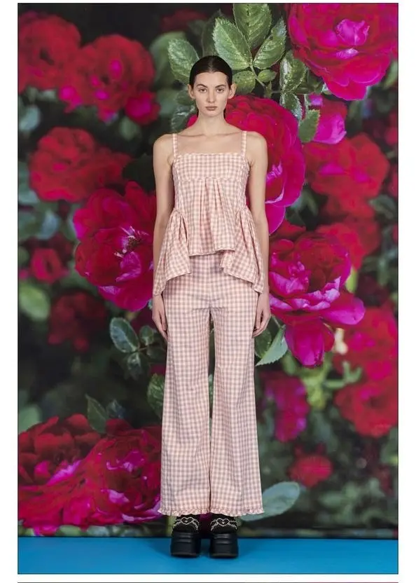 Gingham Check Cutting Line Top Pink