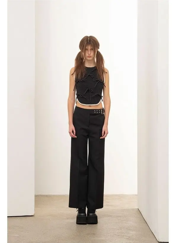 Ribbon Detail Sleeveless Top Black