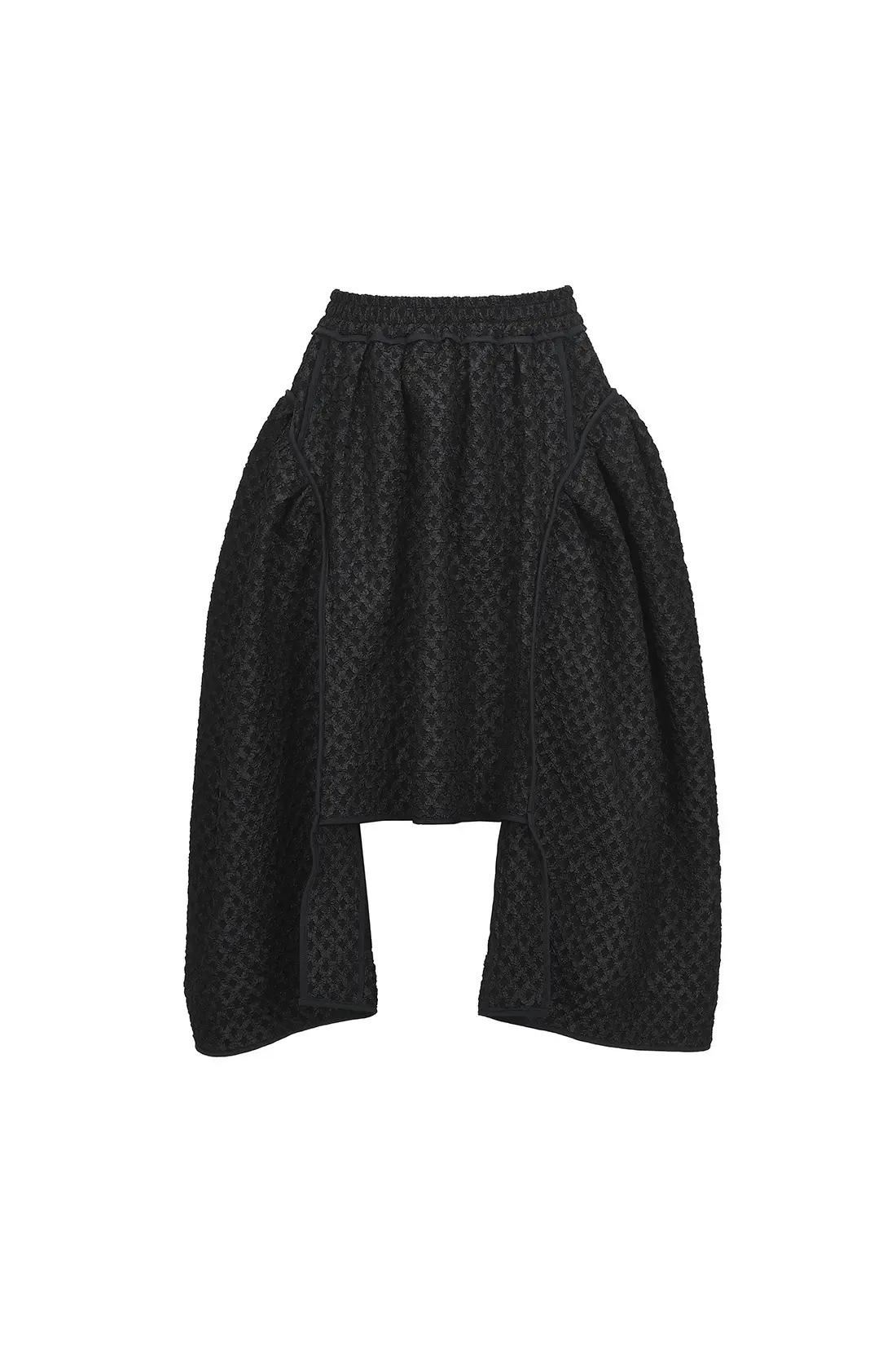 Cutting Line Detail Volume Skirt Black