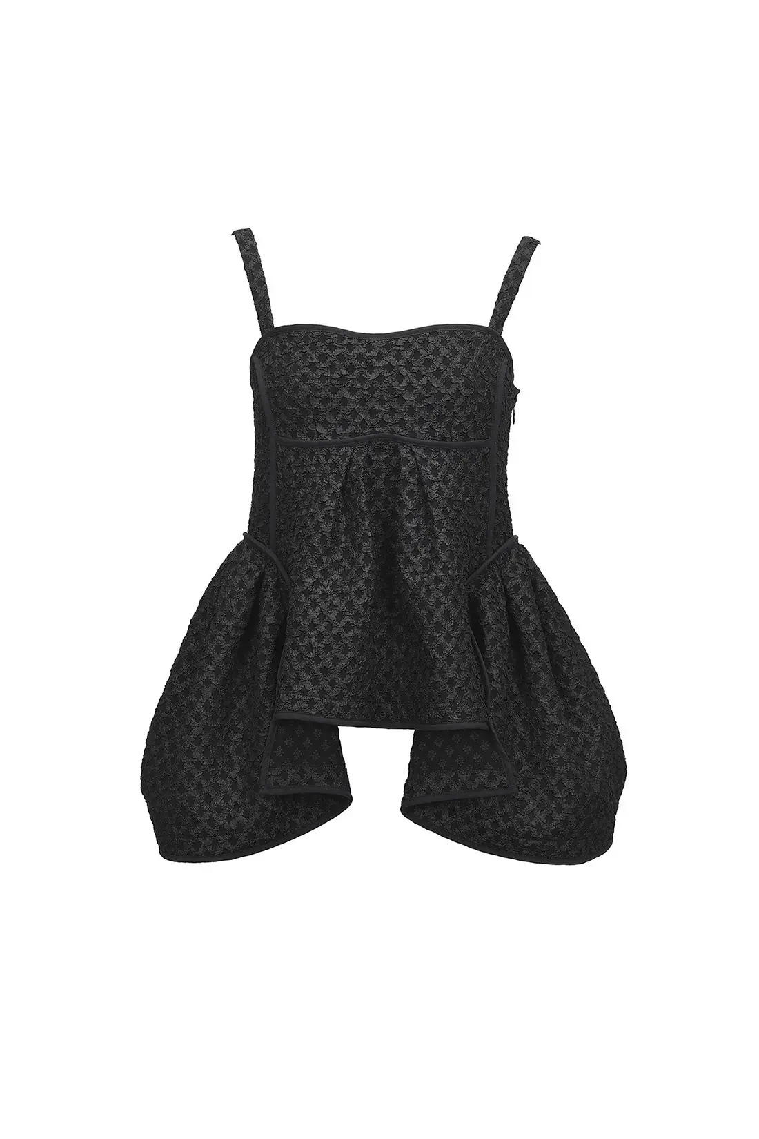Cutting Line Detail Strap Blouse Black