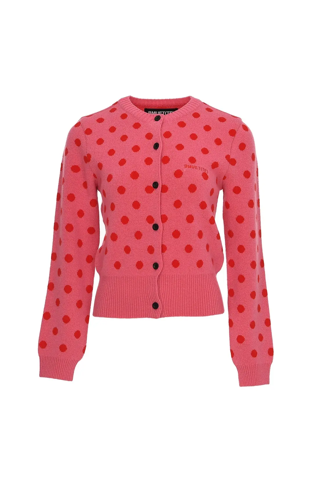 Dot Jacquard Wool Knit Cardigan Pink