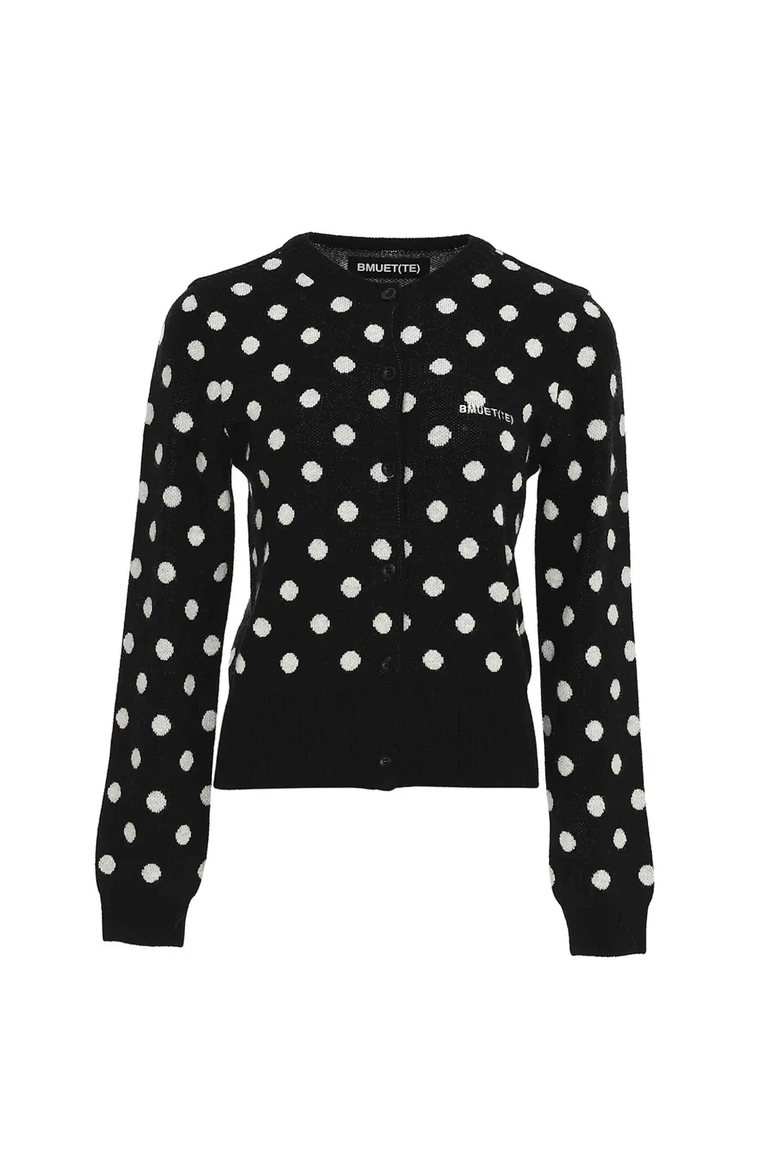 Dot Jacquard Wool Knit Cardigan Black