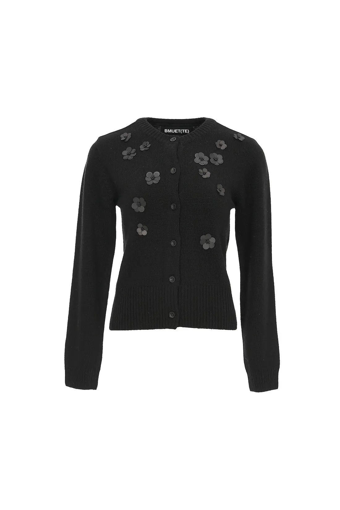 Bead Detail Wool Knit Cardigan Black