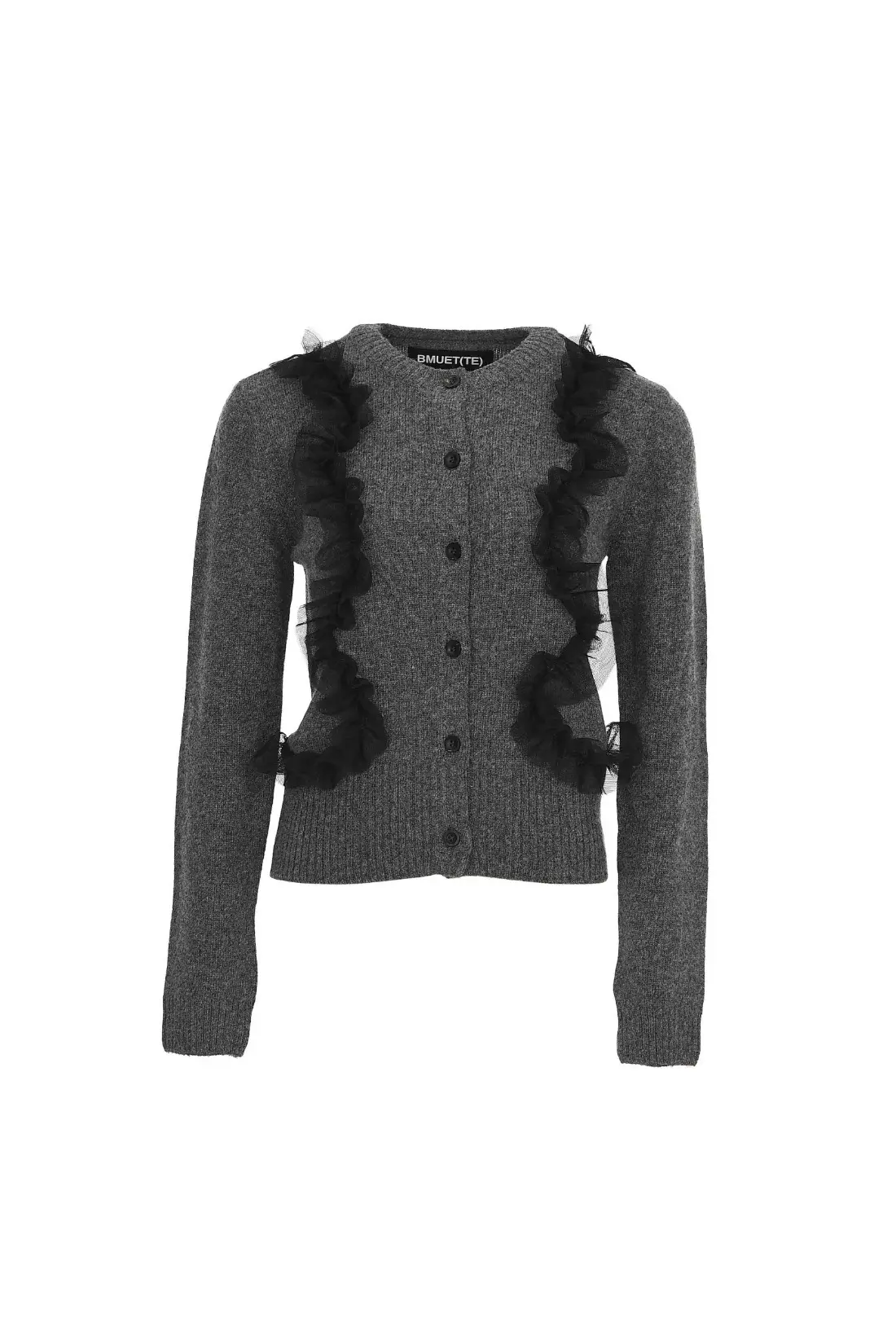 Frill Detail Wool Knit Cardigan Grey