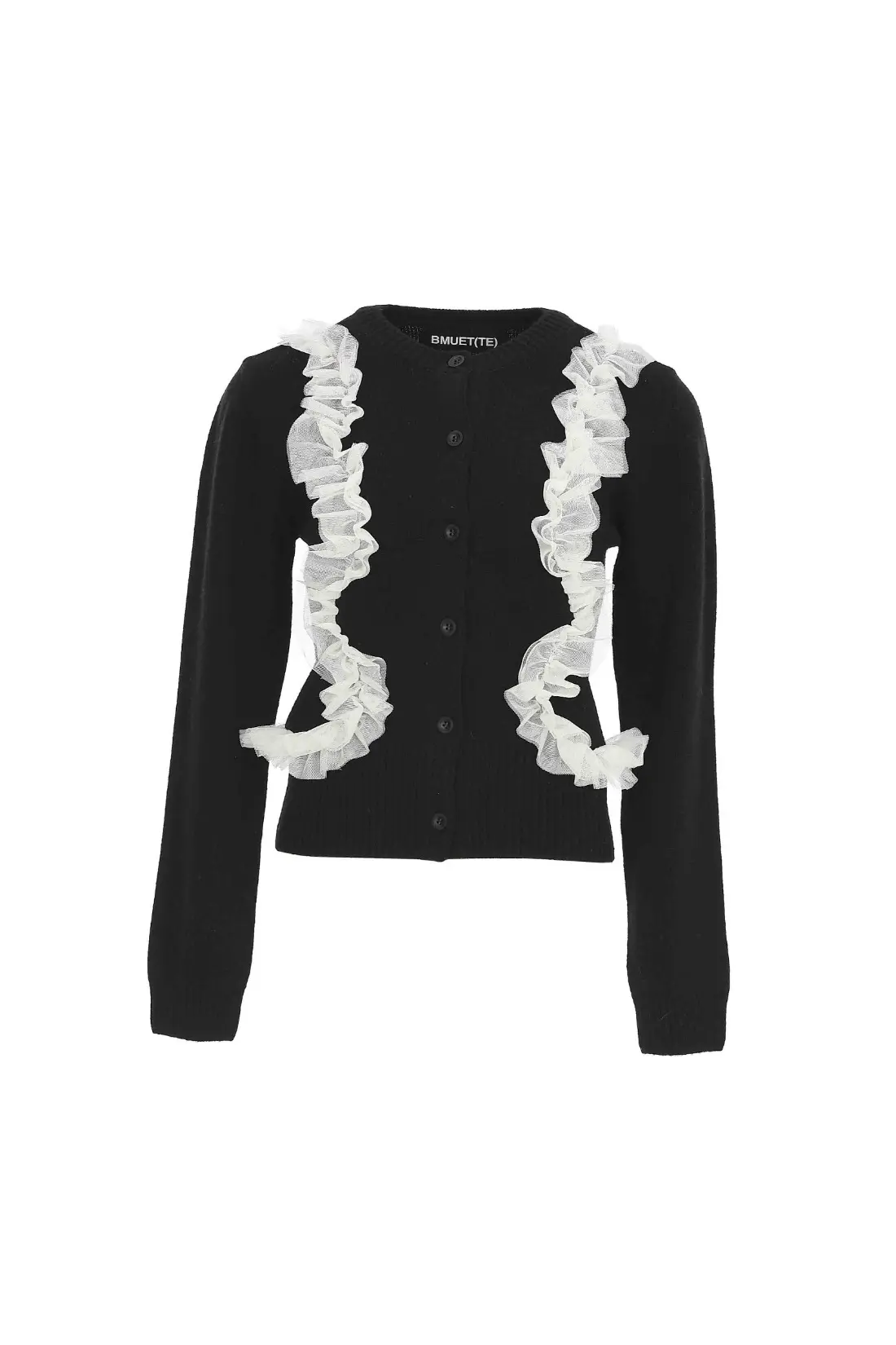 Frill Detail Wool Knit Cardigan Black