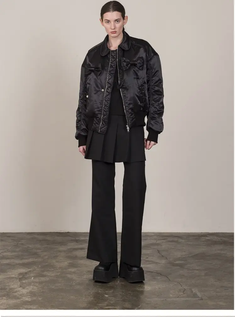 Ribbon Bomber Jacket Black