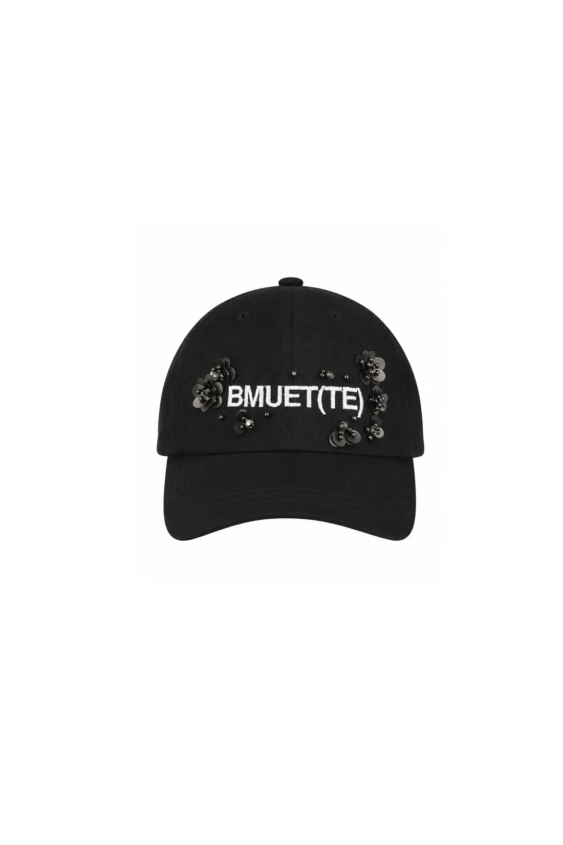 Beaded Flower Logo Embroidery Ball Cap Black