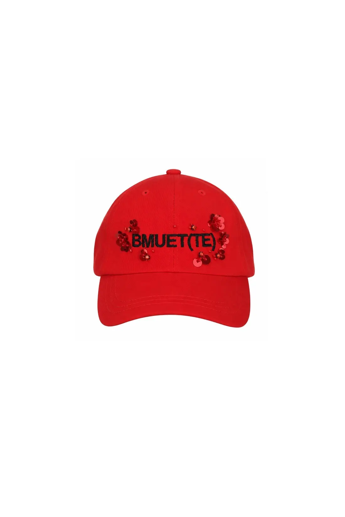 Bead Flower Logo Embroidery Ball Cap Red