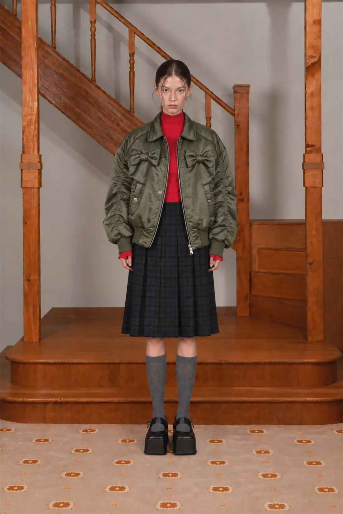 Ribbon Bomber Jacket Khaki