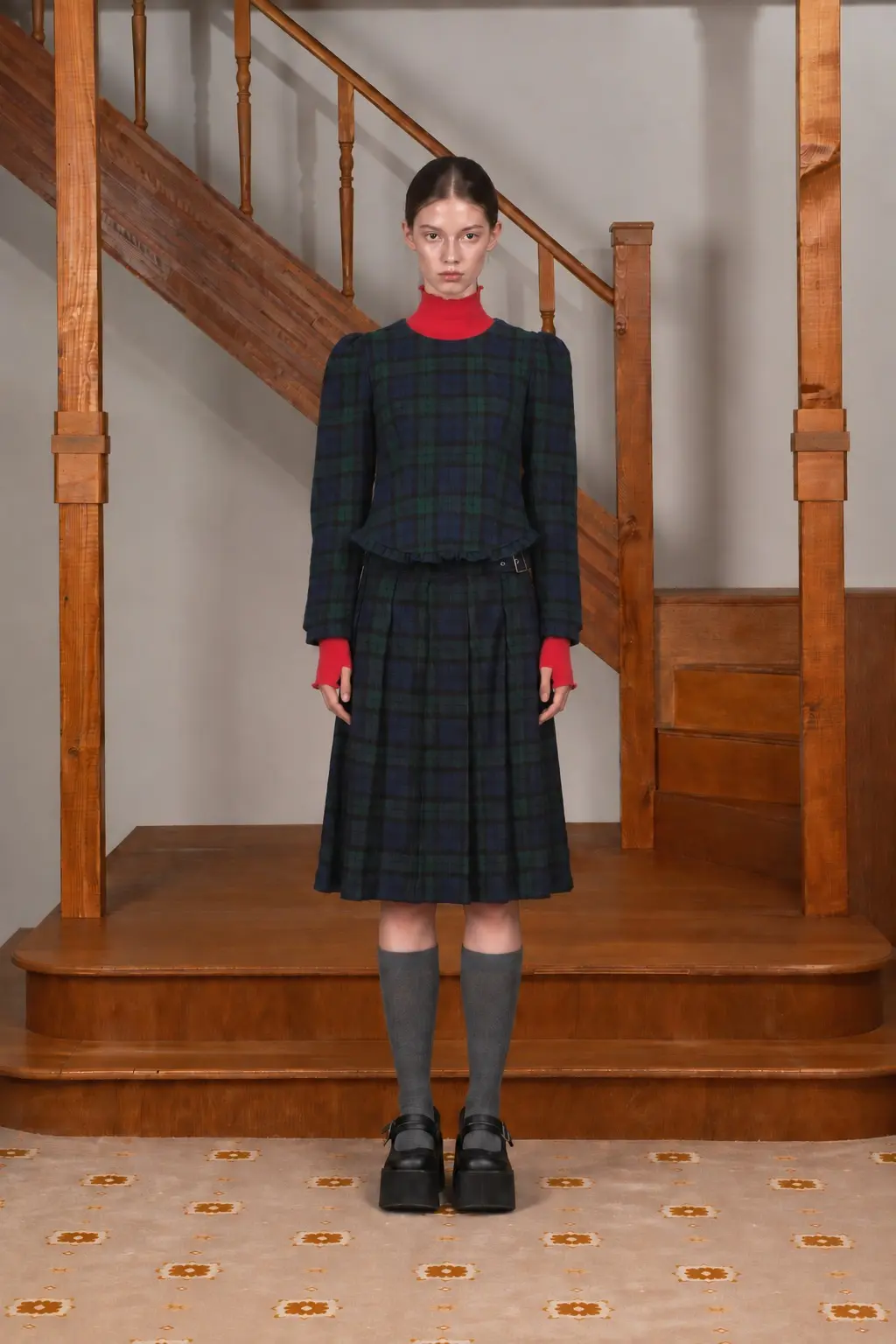 Tartan Check Frill Top Blouse