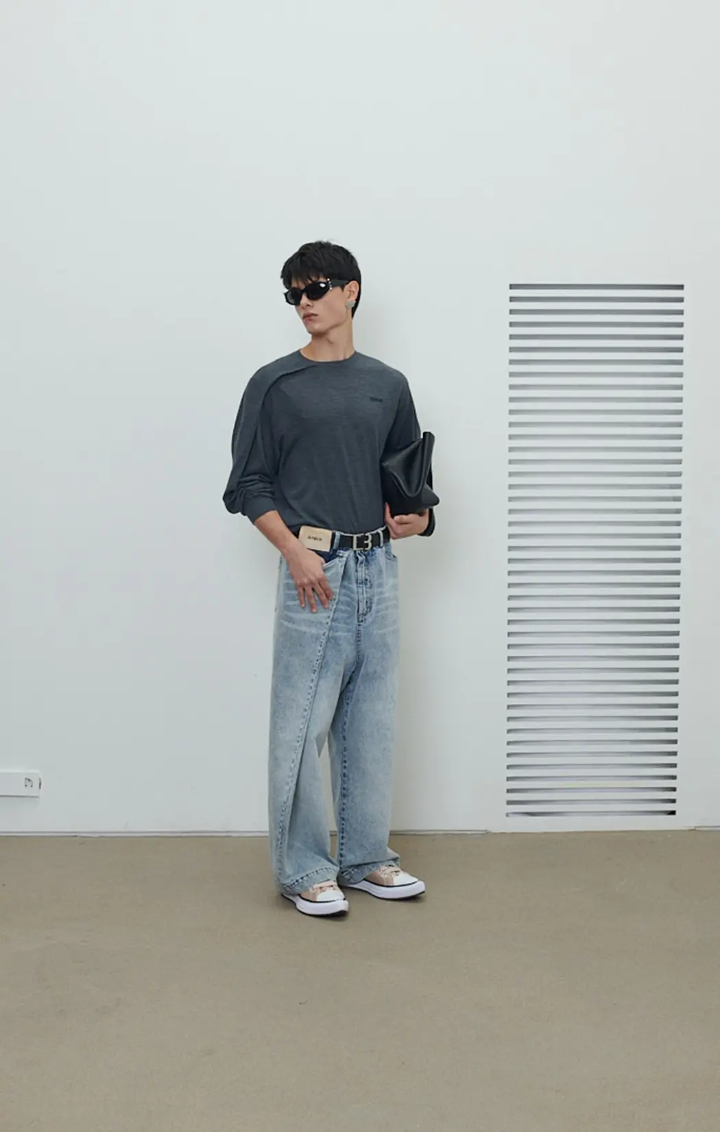 Asym-Tuck Baggy Jeans (Blue Denim)