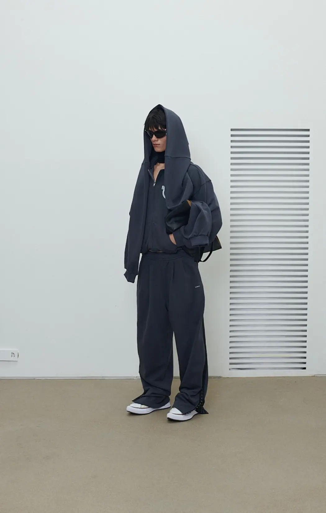 Sleeve Hoodie Zip-Up Jacket (Dark Blue Grey)