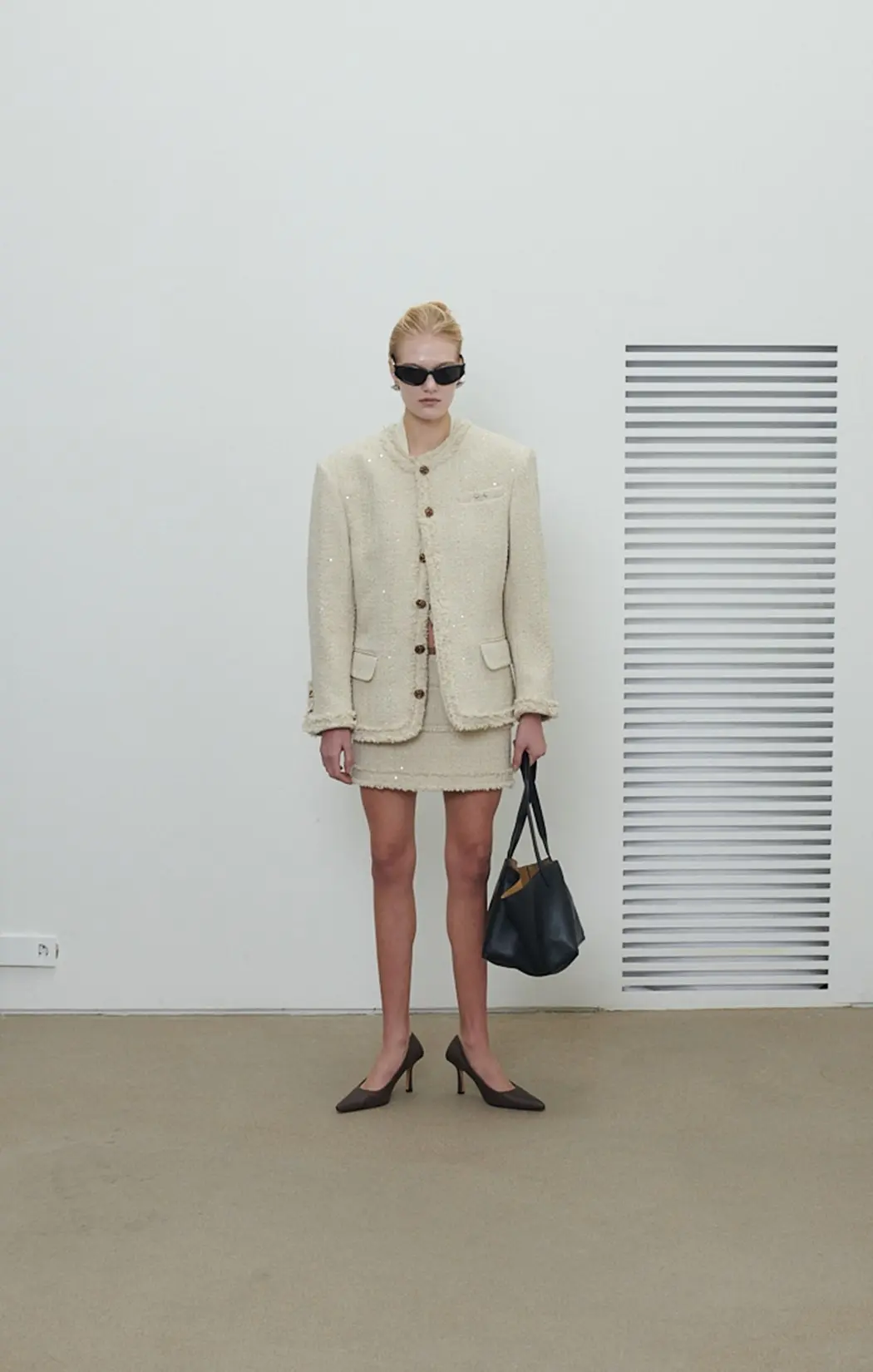 Round Neck Tweed Blazer (Ivory Tweed)