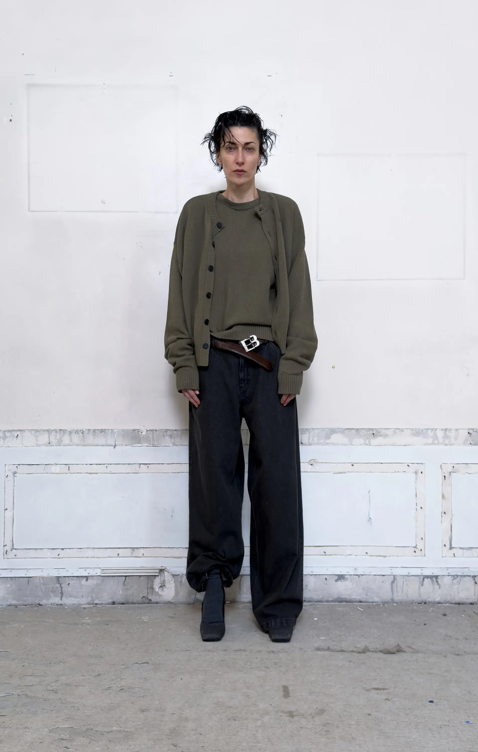 Back Box Pleats Pants (Black Denim)