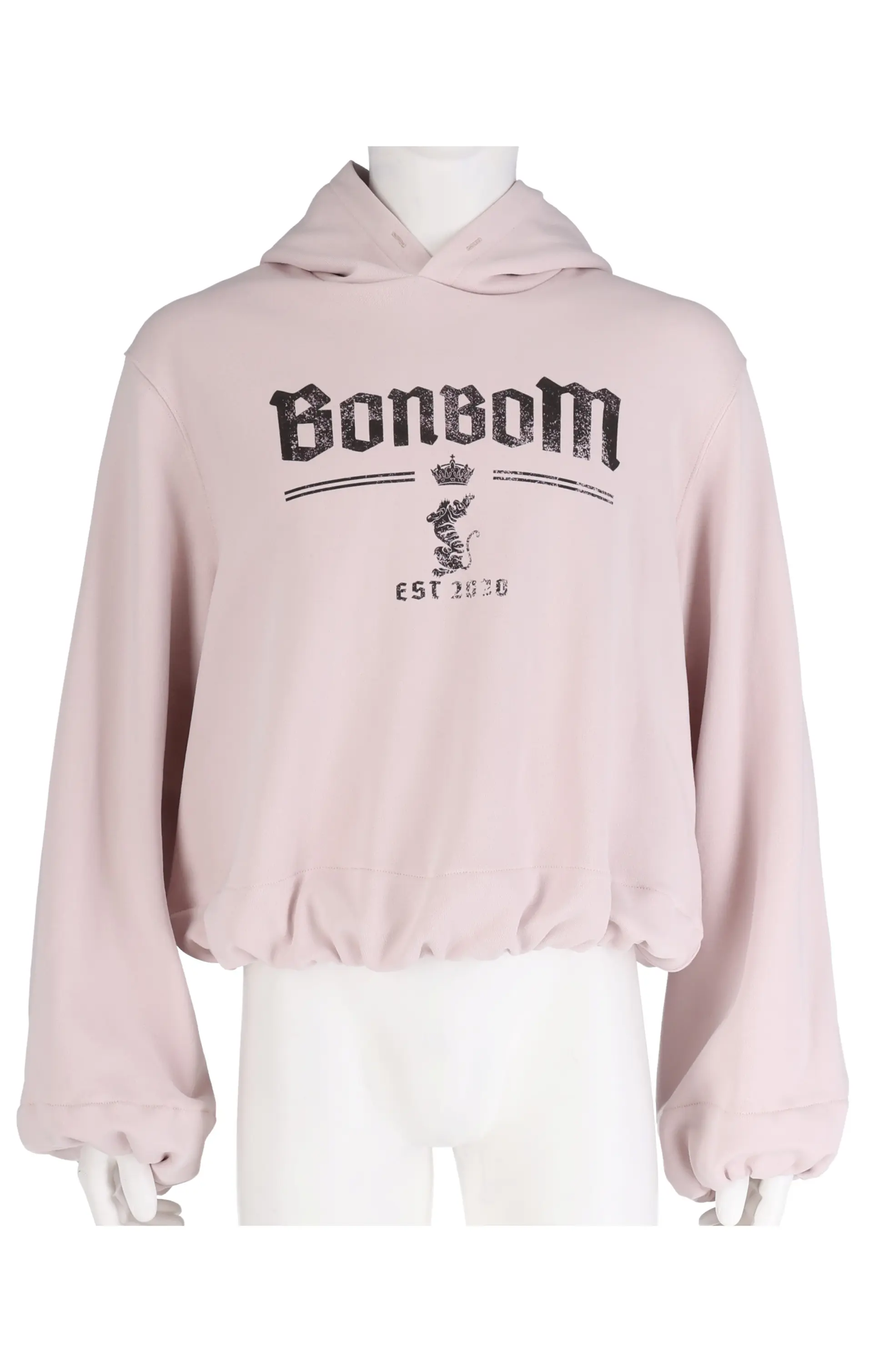 Tiger Logo Printed Bubble-Hem Hoodie (Baby Pink)