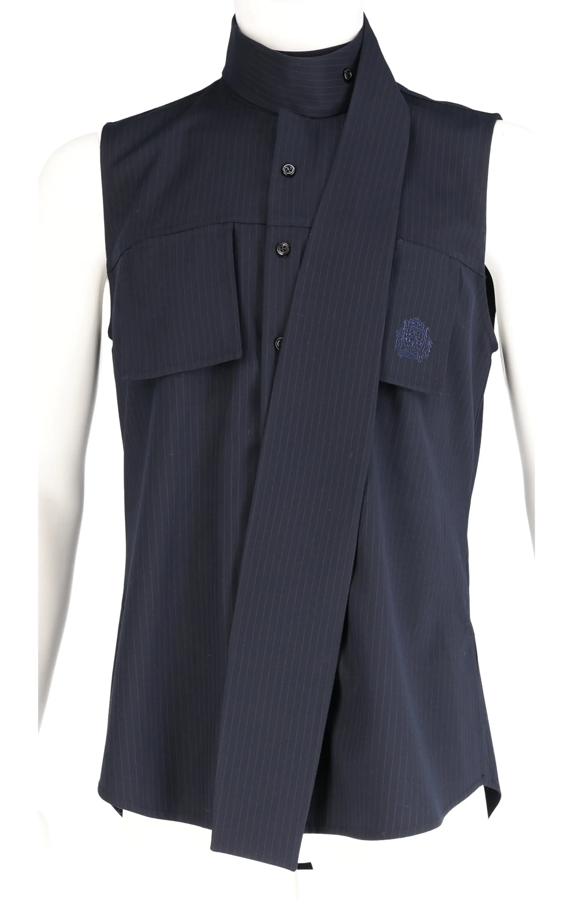 Double Square-Pocket Tie Sleeveless Shirt