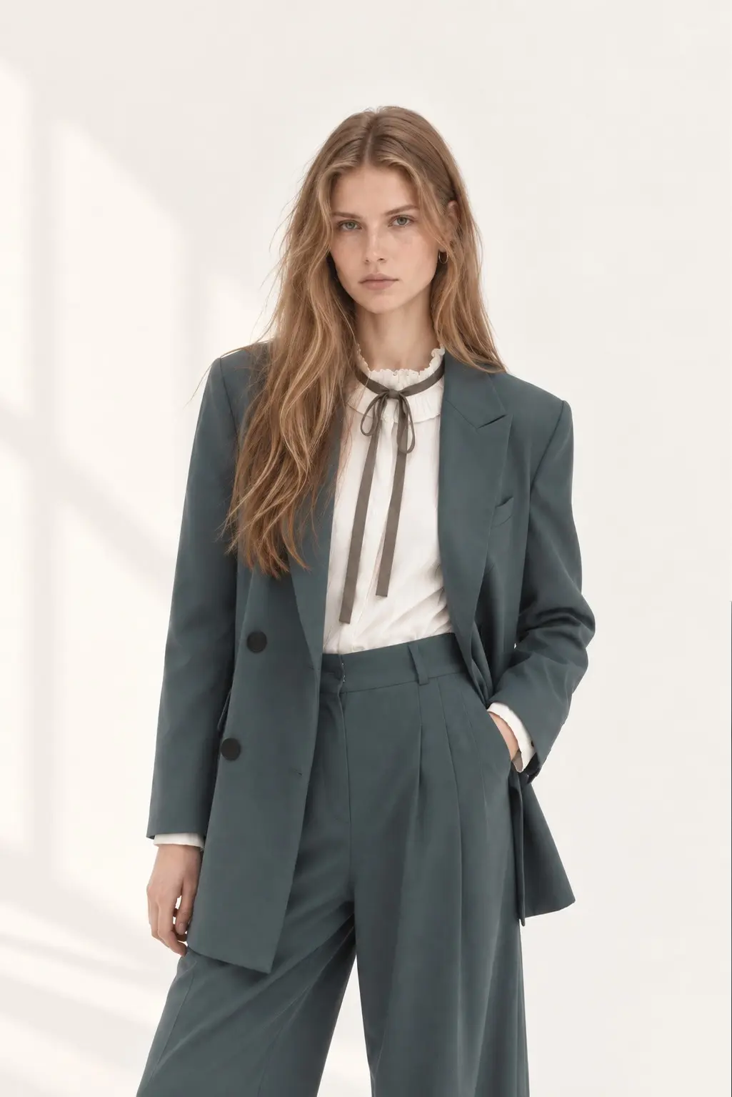 [CAHISIENNE] Loose-Fit Set Double Tailored Jacket Jungle Green