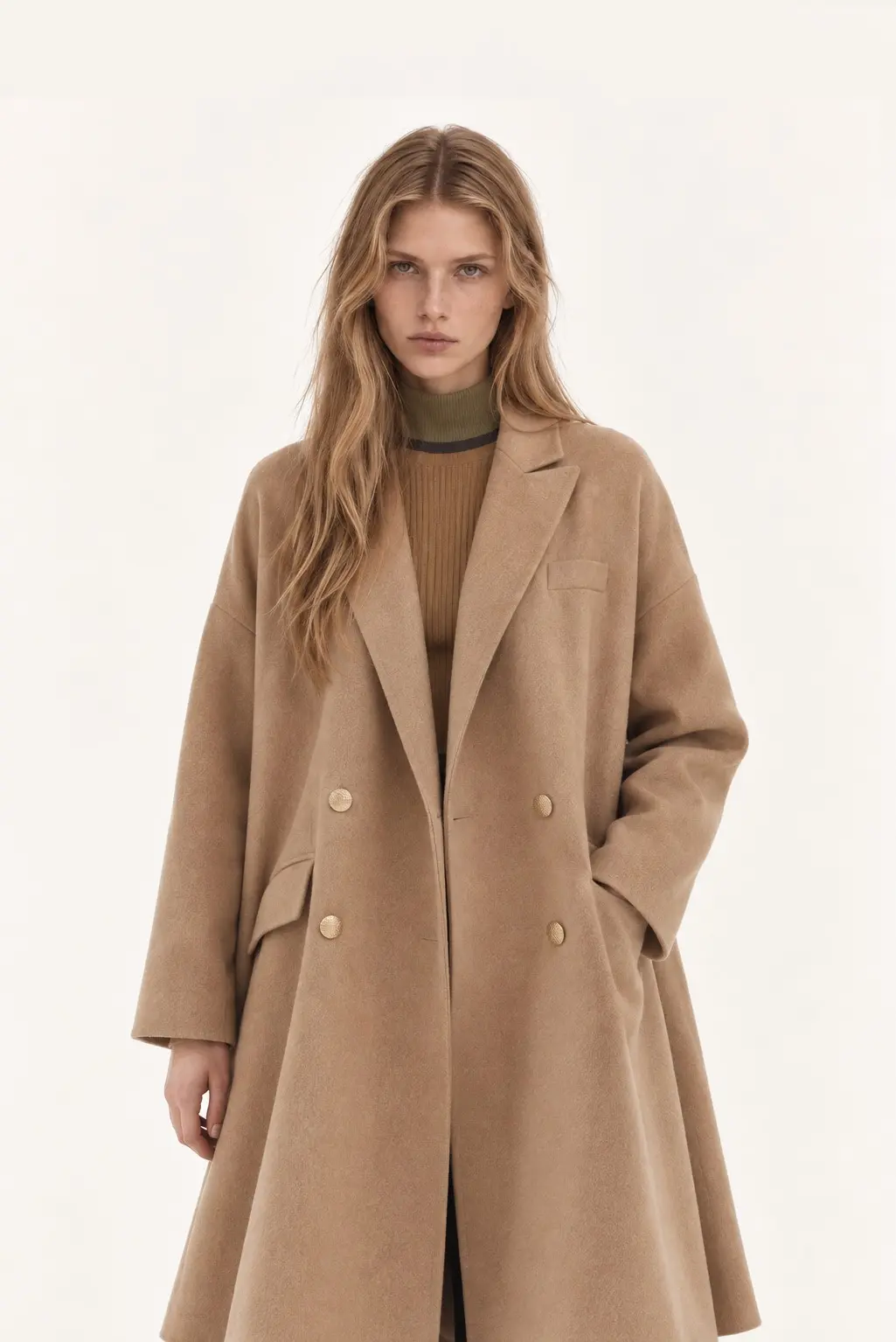 [CAHISIENNE] Oversized Double-Button Handmade Wool Coat Beige
