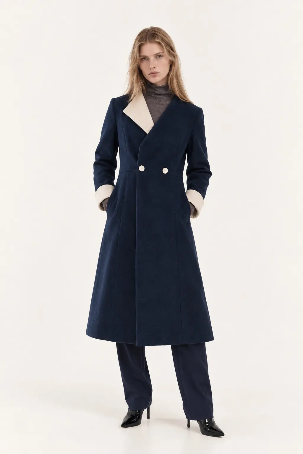 [CAHISIENNE] V-Neck Asymmetric Long Coat