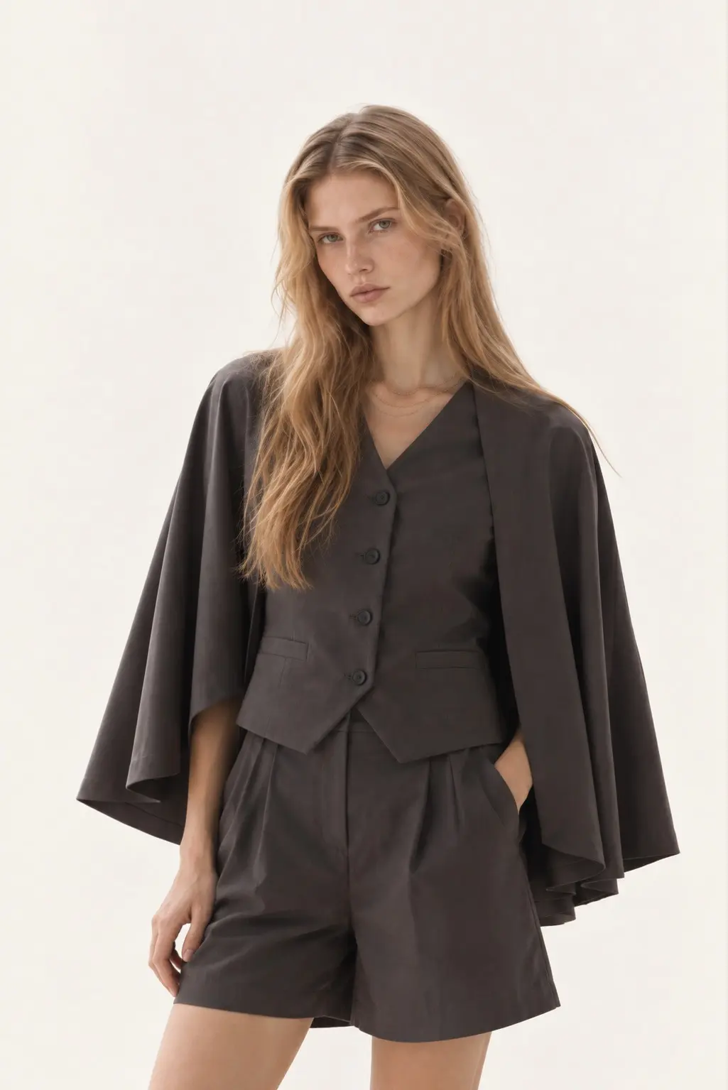 [CAHISIENNE] V-Neck Cape Set Jacket
