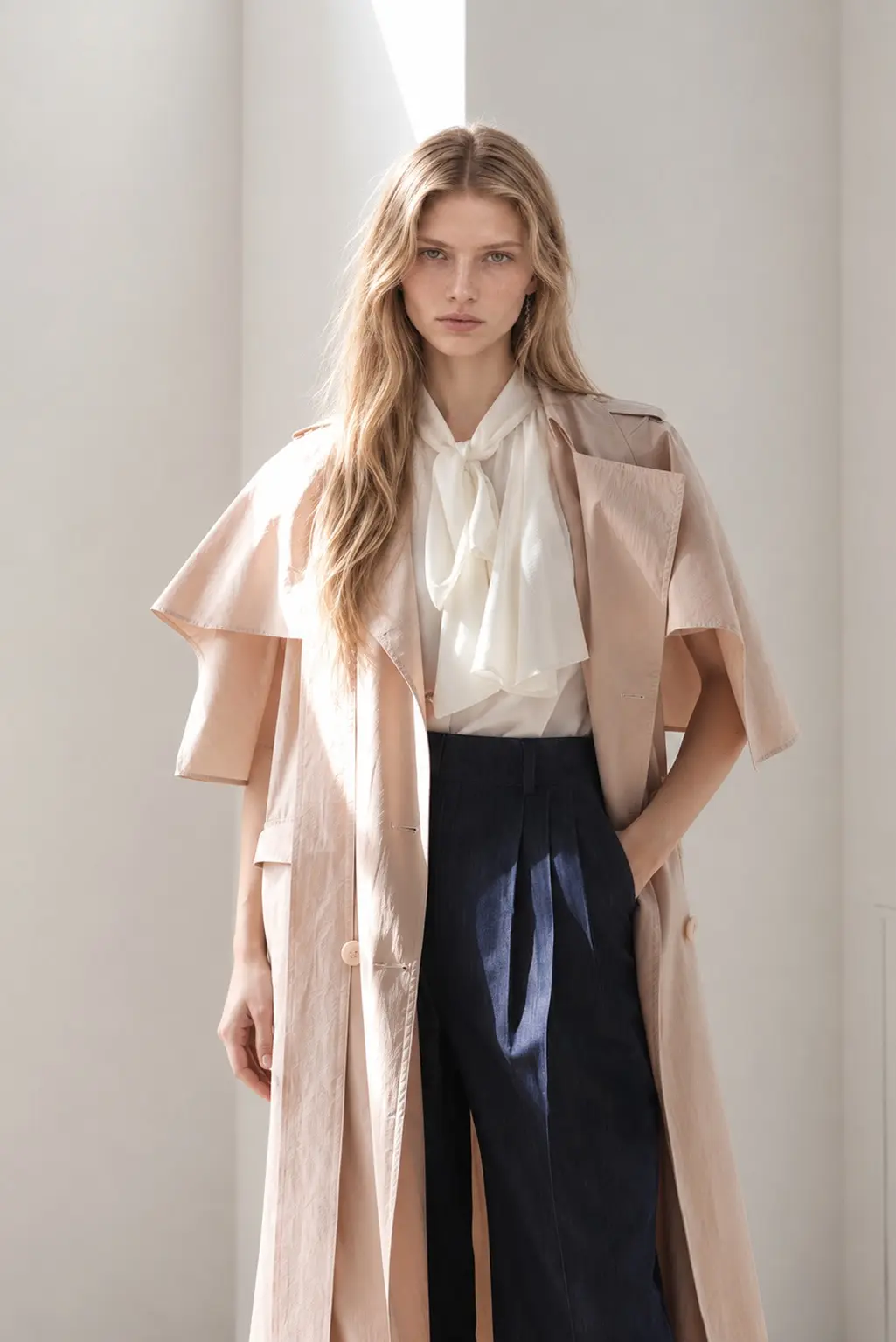 [CAHISIENNE] Loose-Fit Cape Double Trench Coat
