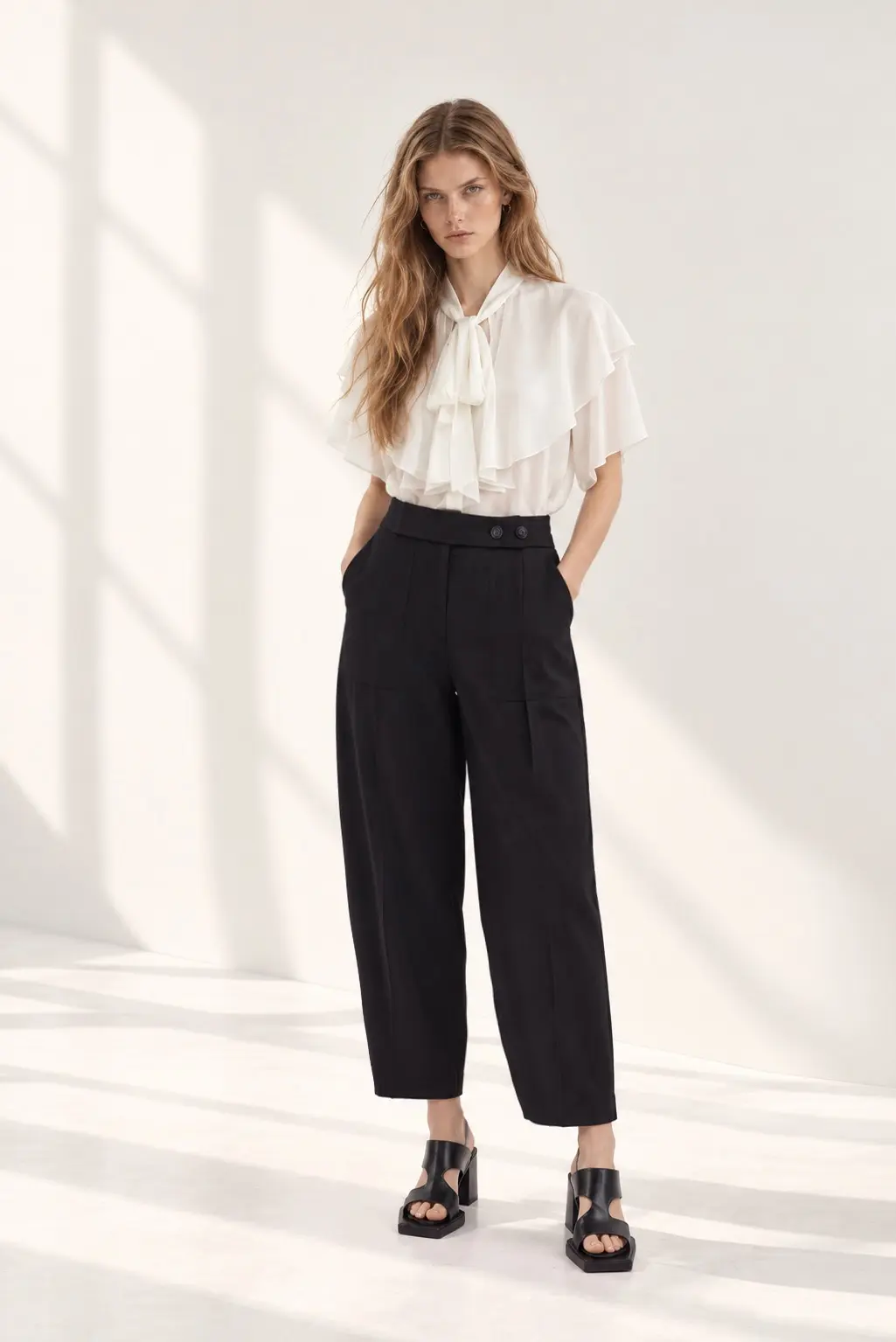 [CAHISIENNE] High-Waist Banded Baggy Pants (Black)