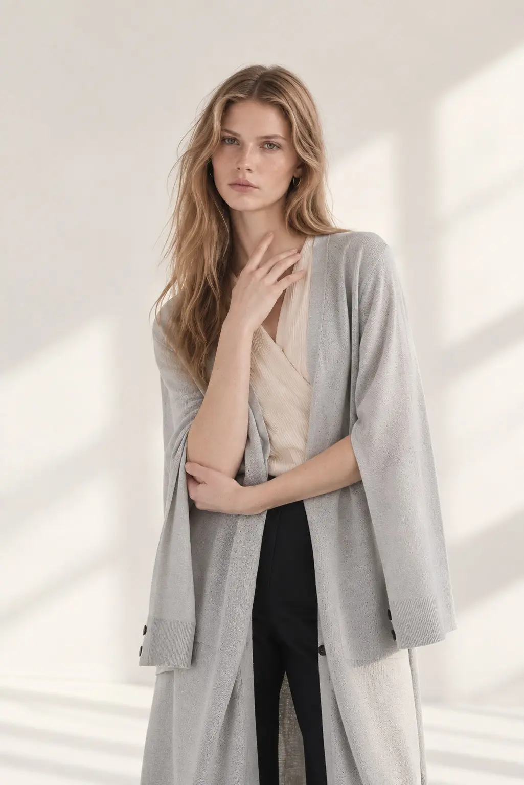 [CAHISIENNE] Slit Sleeve Long Cardigan Sky Blue