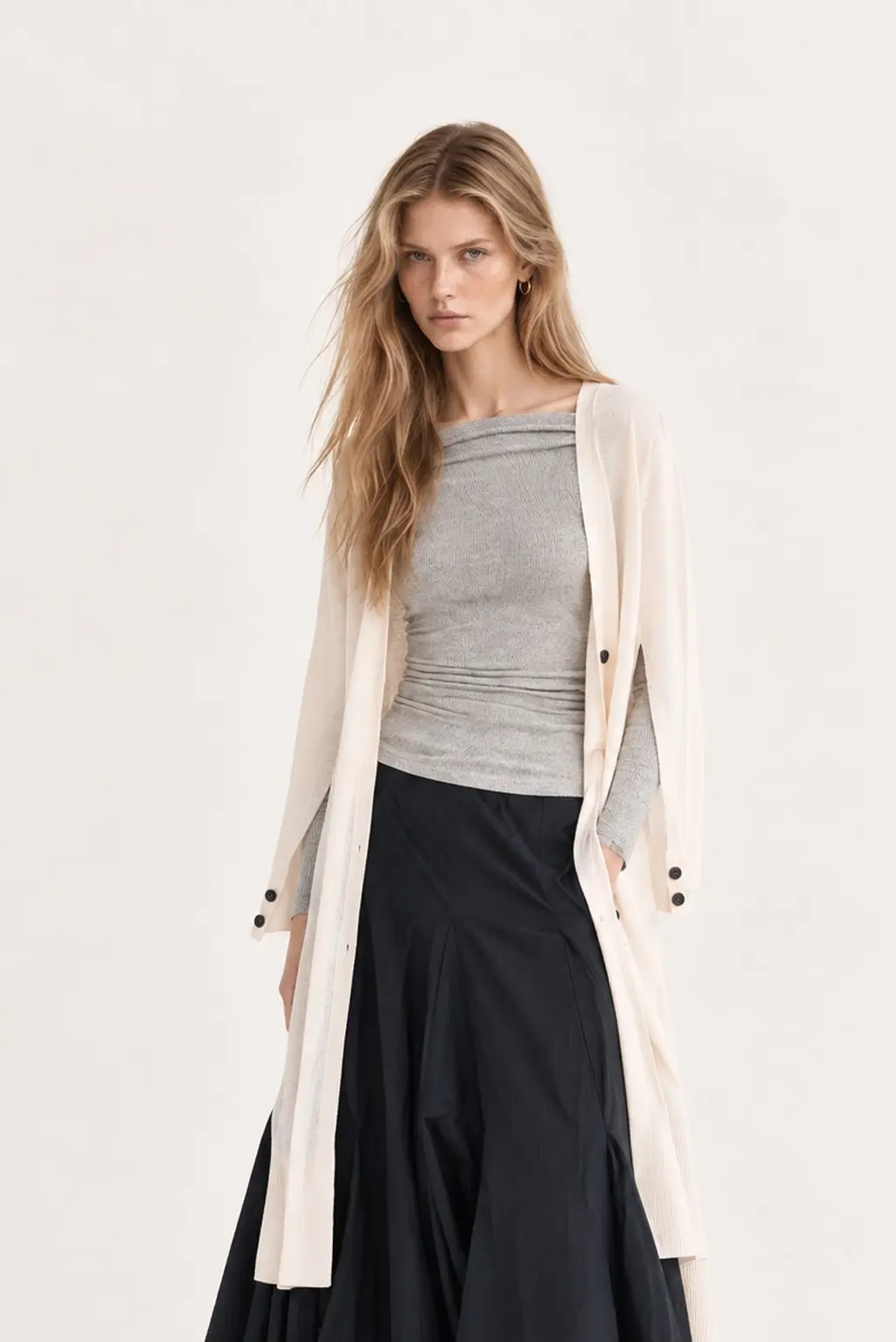 [CAHISIENNE] Slit Sleeve Long Cardigan Ivory
