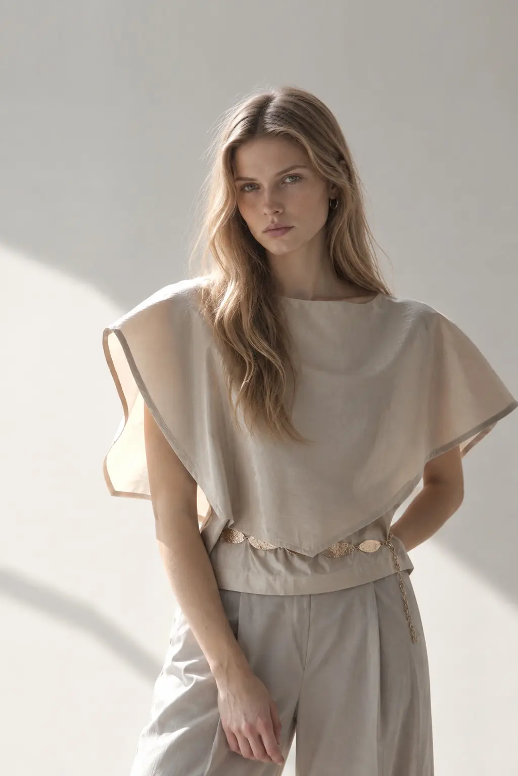 [CAHISIENNE] Boat-Neck Asymmetric Cape Blouse