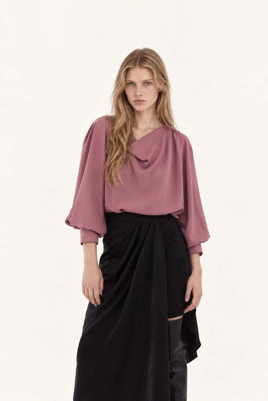 [CAHISIENNE] Drape Neckline Loose-Fit Blouse