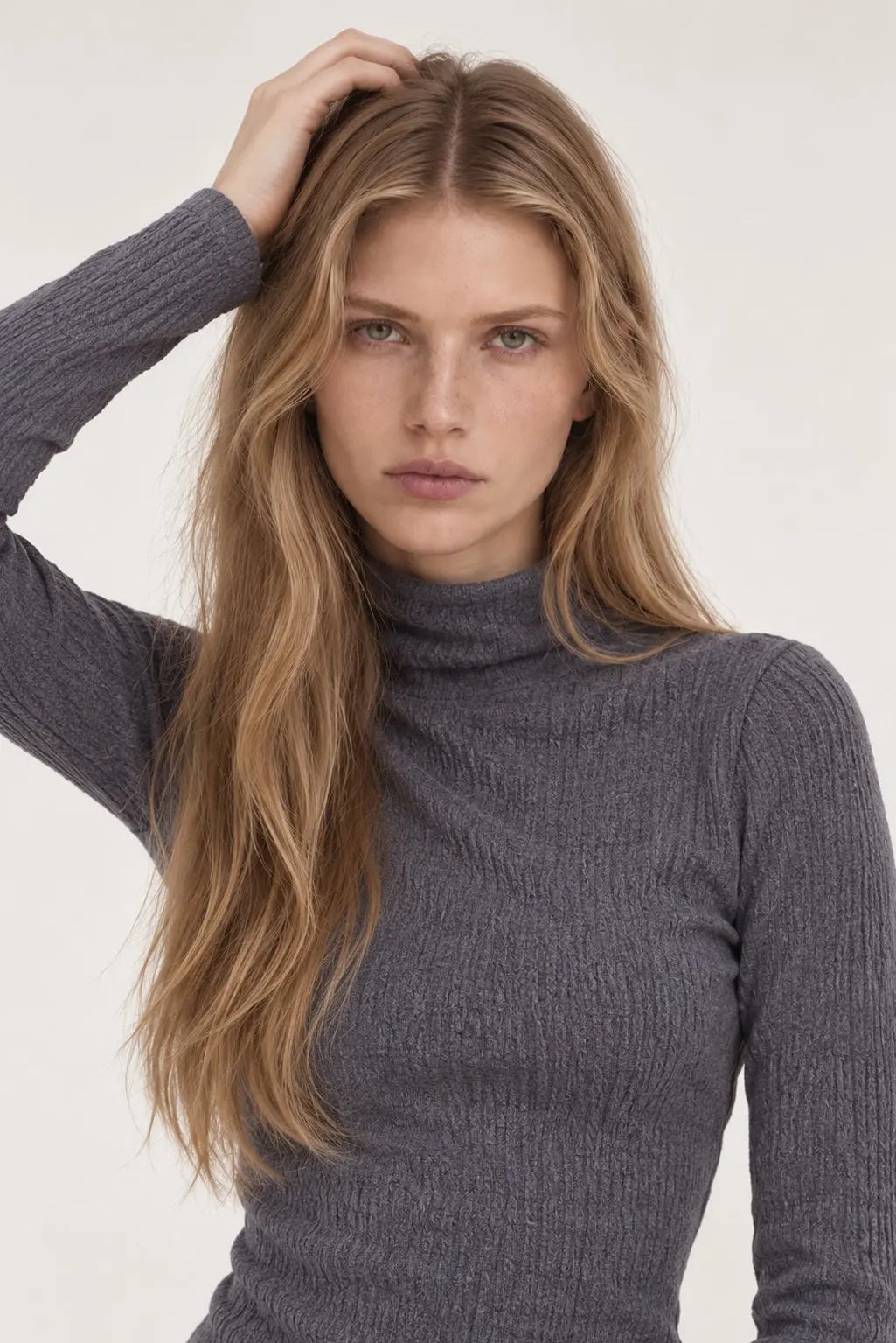 [CAHISIENNE] Slim-Fit Layered Turtleneck T-Shirt (Charcoal Gray)