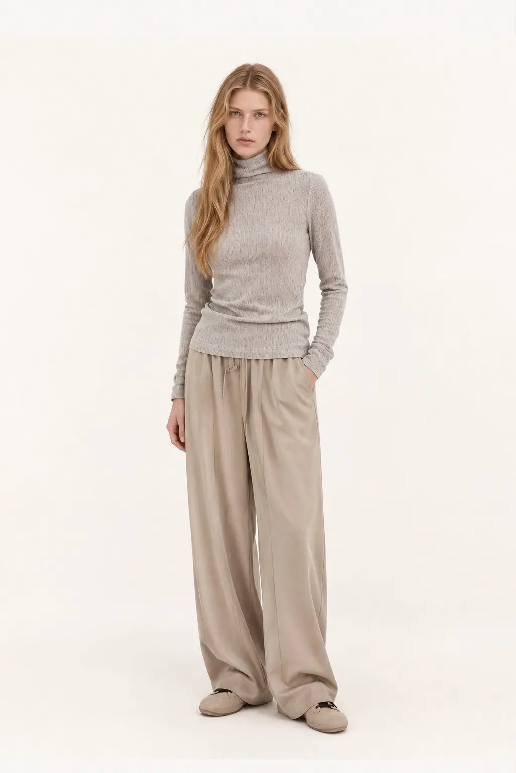 [CAHISIENNE] Eco-Leather Pintuck Jar-Fit Wide Banded Pants