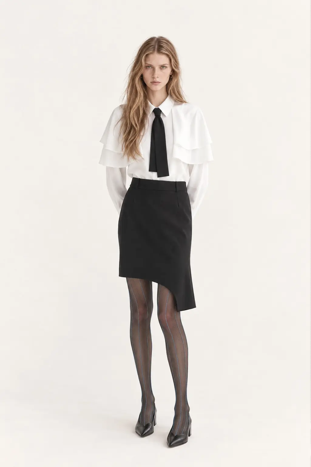 [CAHISIENNE] Side Asymmetric Black H-Line Skirt