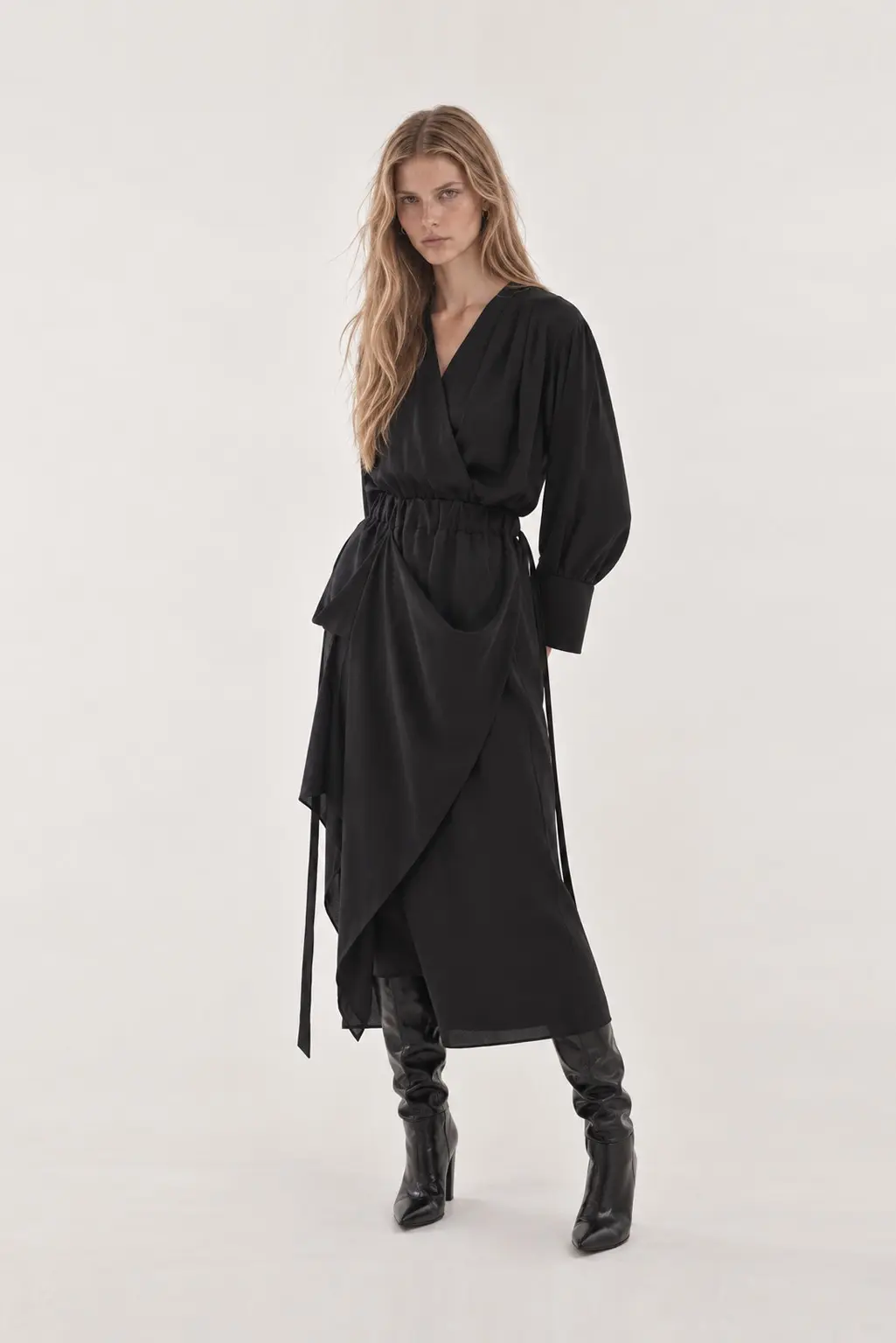 Drape Wrap Black Asymmetric Skirt