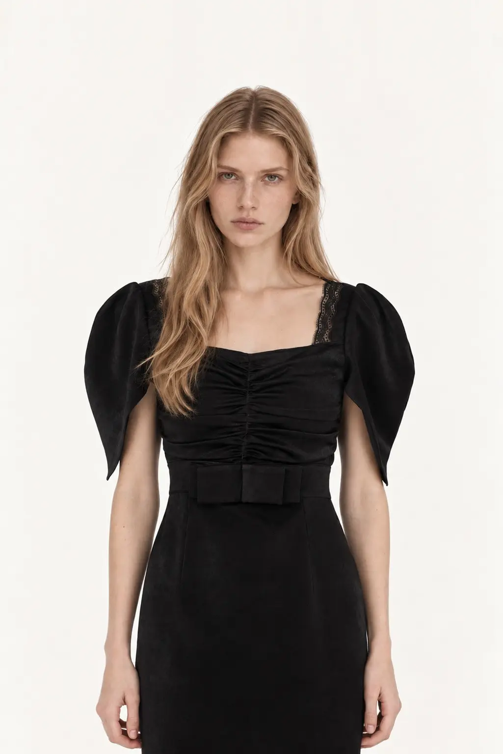 [CAHISIENNE] Black Square-Neck Wedding-Guest Dress