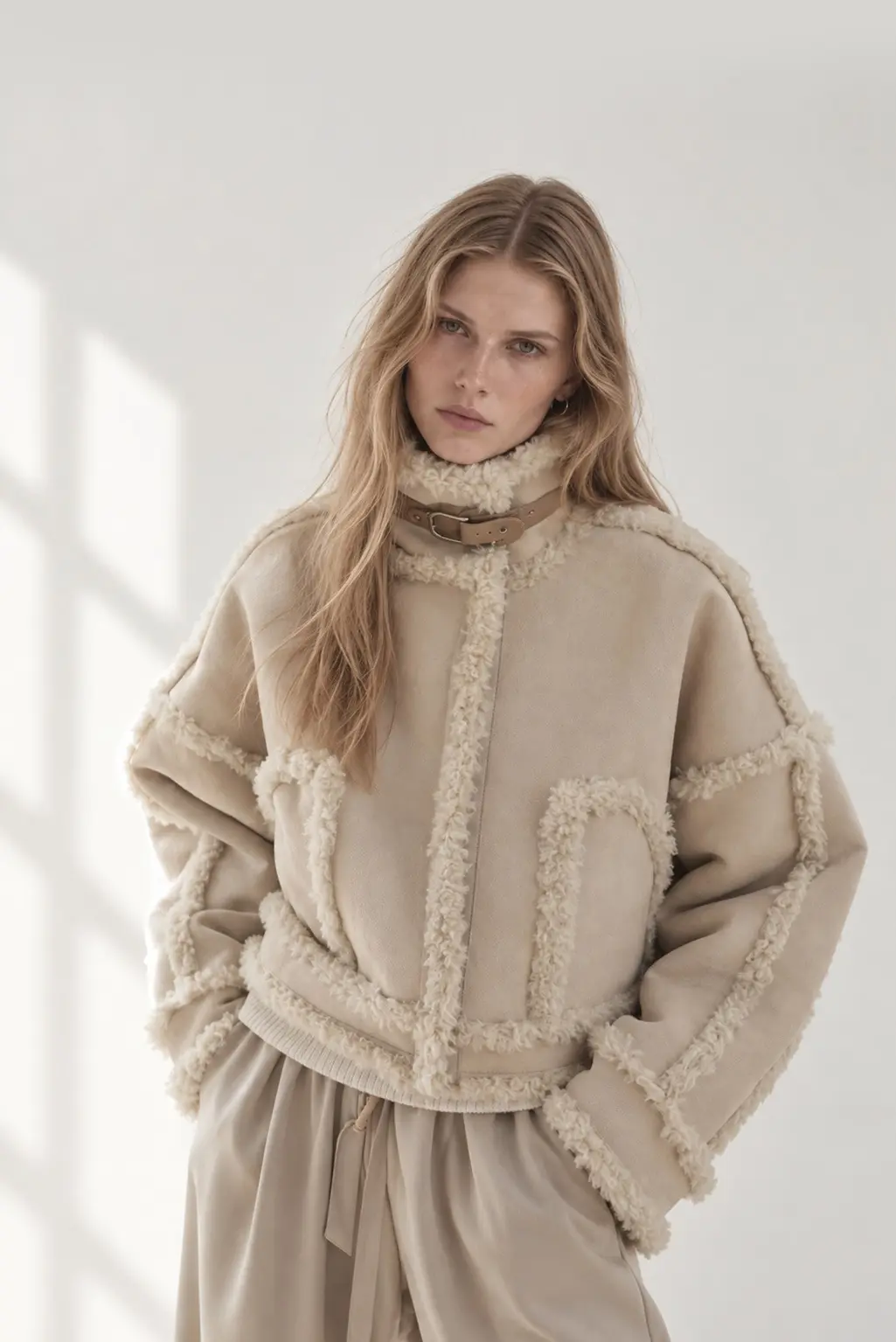[CAHISIENNE] High Neck Fur Trimming Shearling Jacket