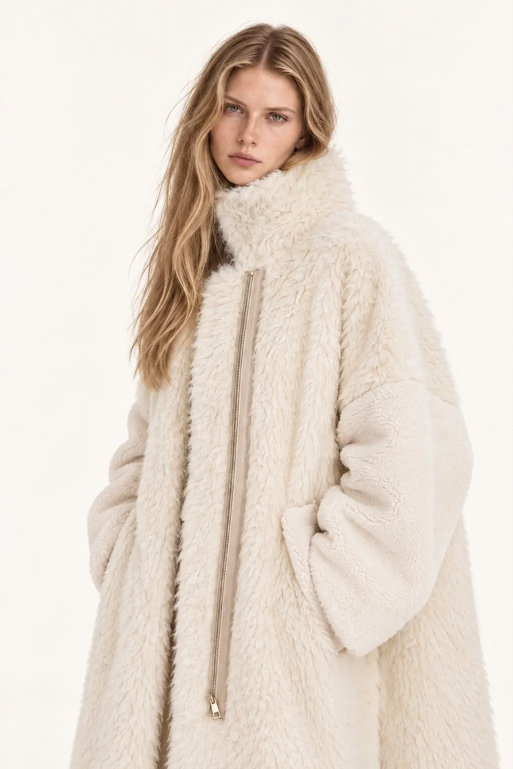 [CAHISIENNE] High-Neck Oversized Shearling Coat