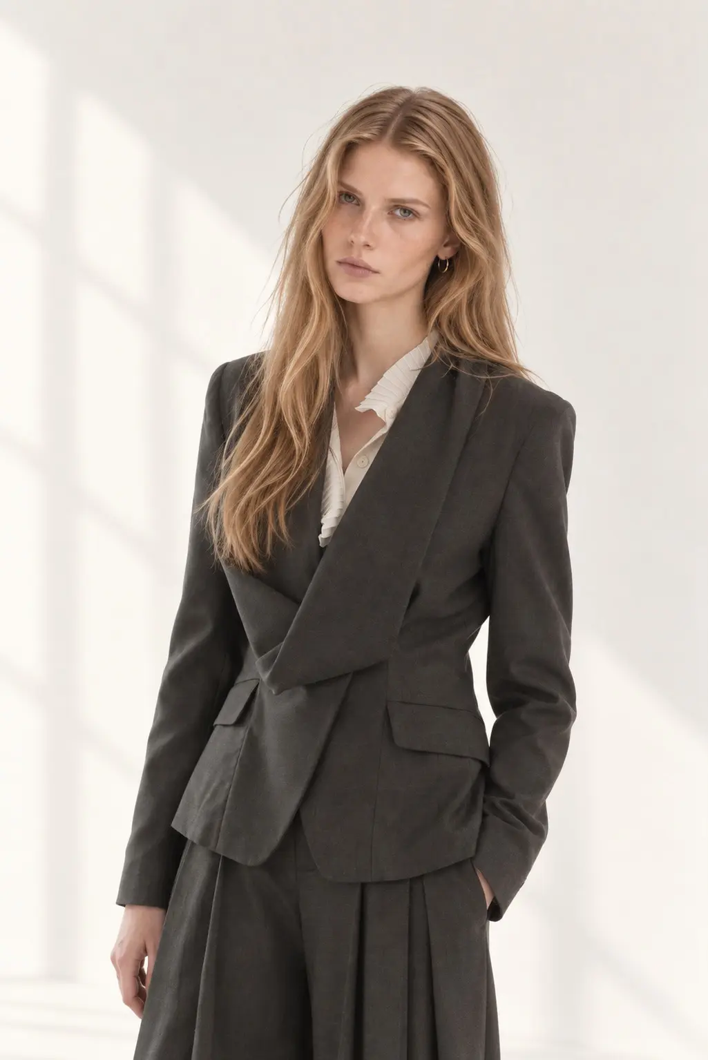 [CAHISIENNE] V-Neck Scarf Set Tailored Jacket