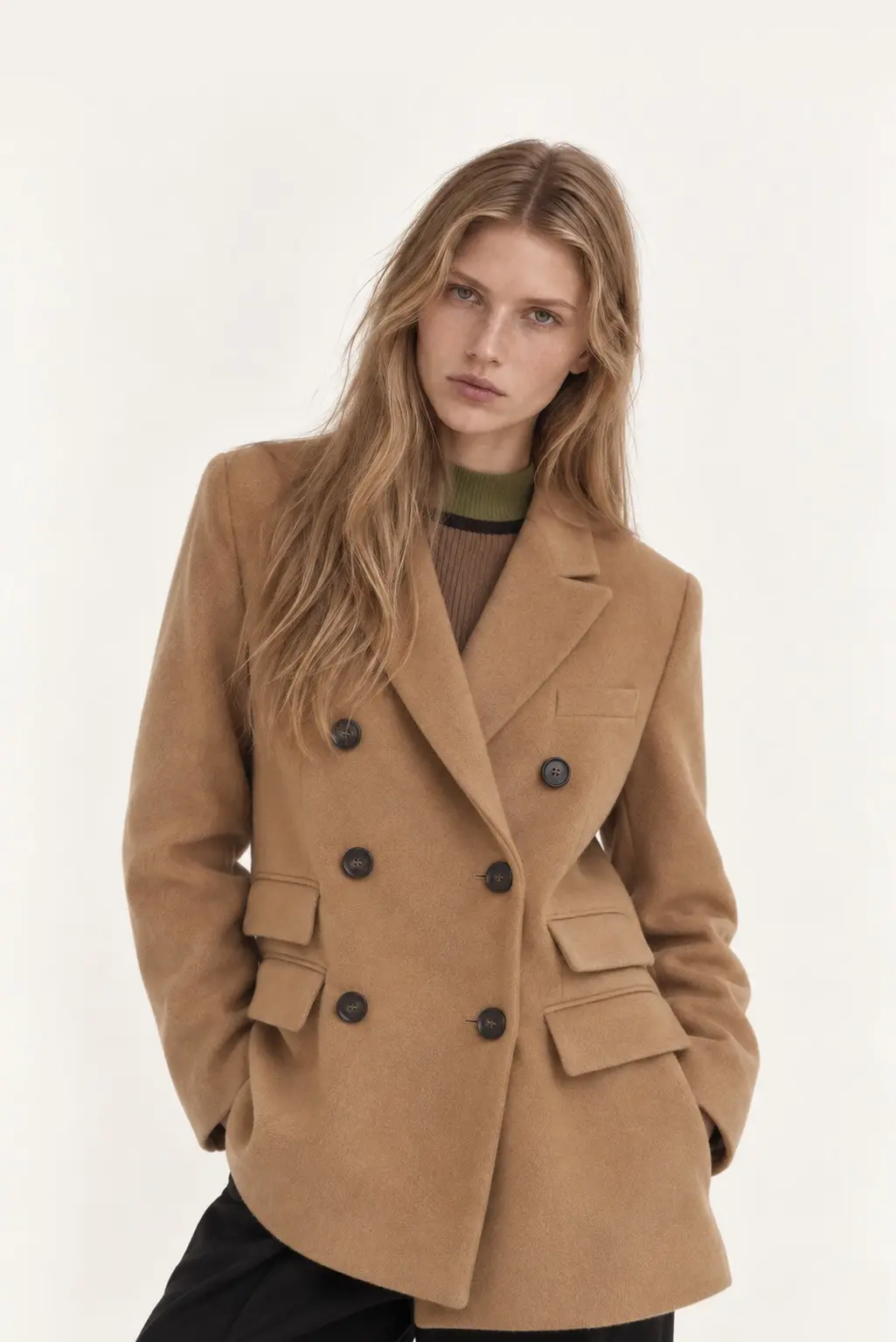 [CAHISIENNE] Classic Double Button Wool Jacket Coat (Camel)