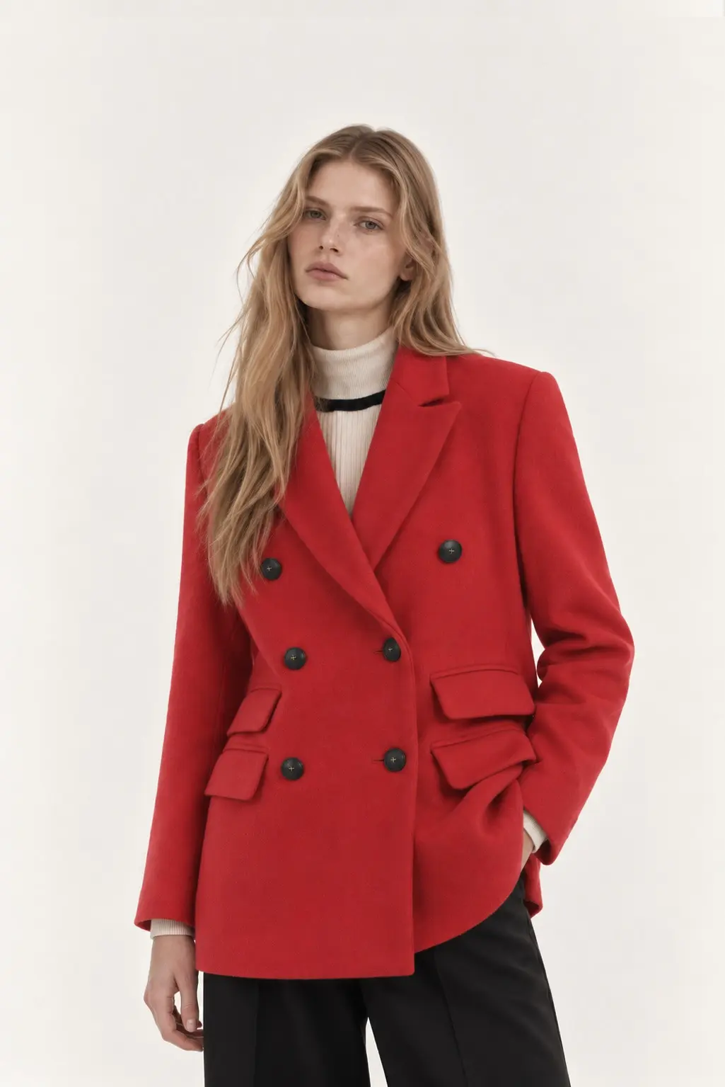 [CAHISIENNE] Classic Double Button Wool Jacket Coat (Imperial Red)