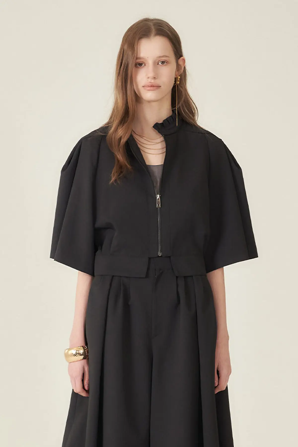 [CAHIERS 26SS] High-Neck Half-Sleeve Balloon Zip-Up Jacket