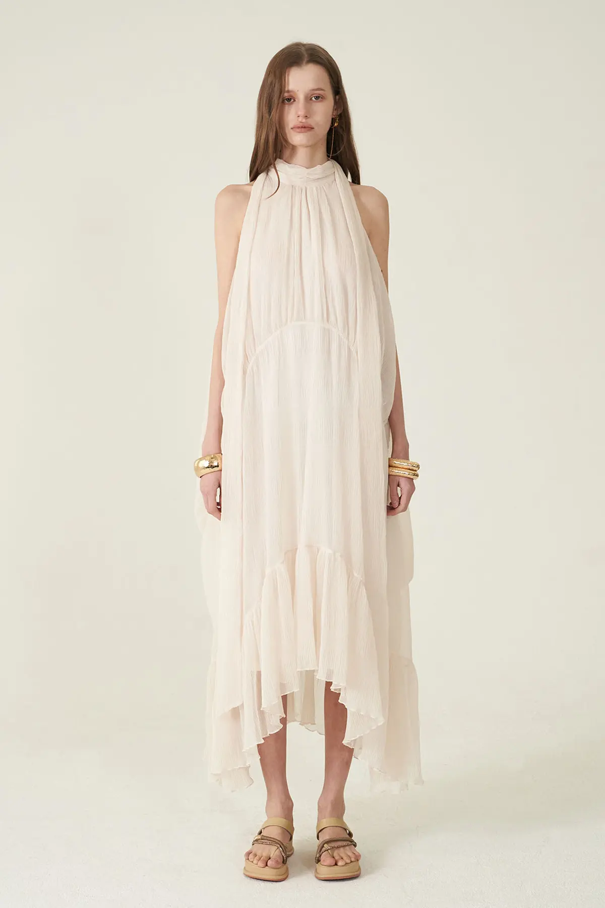 [CAHIERS 26SS] Crinkle Halterneck Rear Balloon Dress